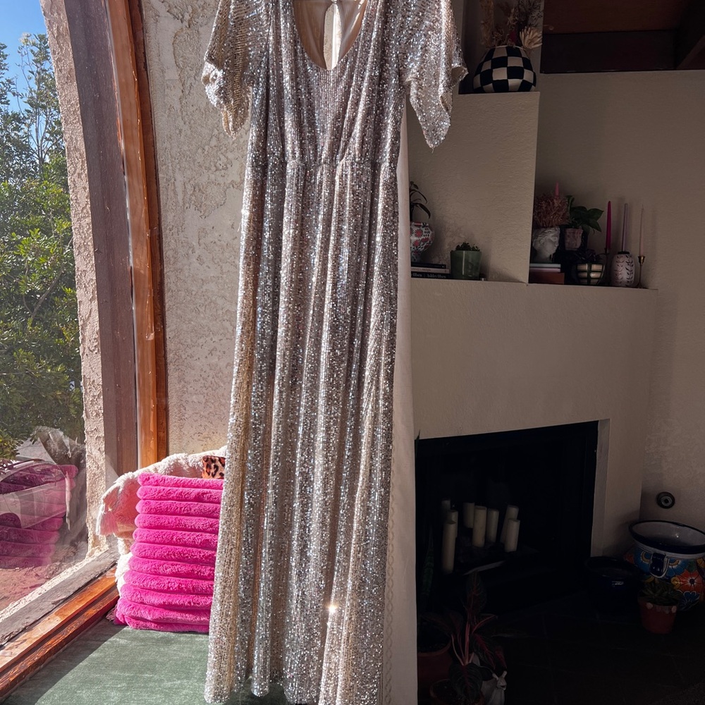 Silver Sequin Maxi Dress
